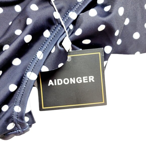 Polka Dot Ruffle One-Piece Swimsuit With Wrap Tie - Aidonger Size S Navy White - Picture 4 of 10